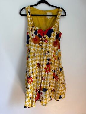 ModCloth Biking Thru Brussels Retro A Line Skater Dress Pin Up Style Floral Sz L